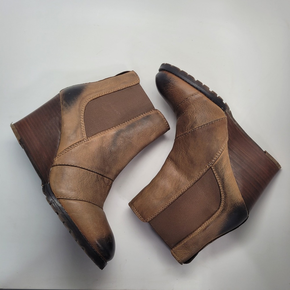 Diba True Womens Brown Leather Wedge Ankle Boots Burnished Chelsea Size 8.5